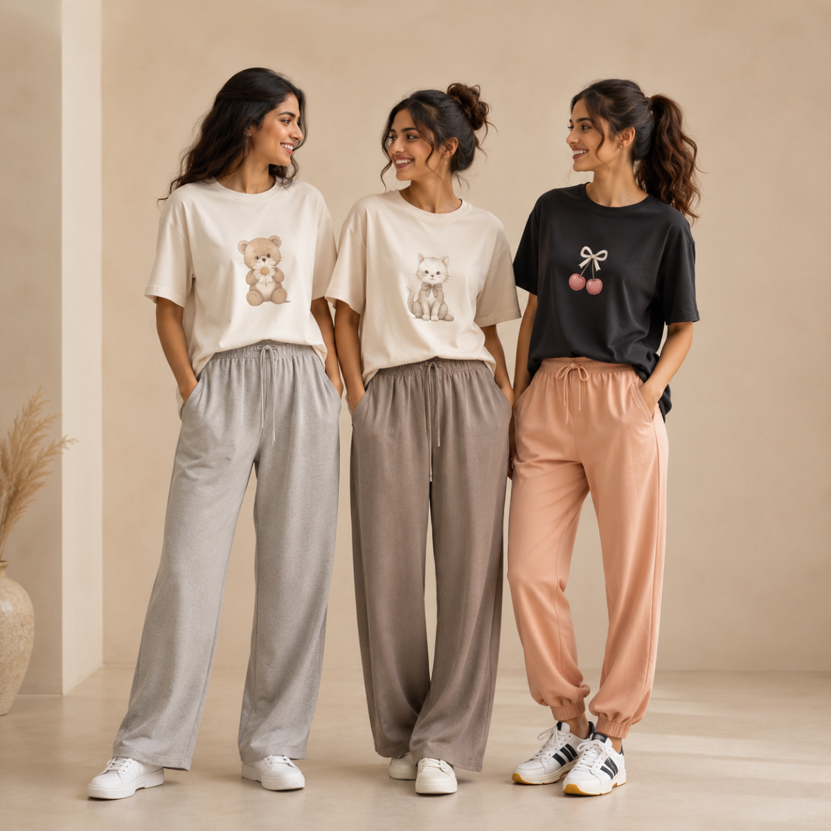 3 Women's T-Shirts With Trouser (K-8)