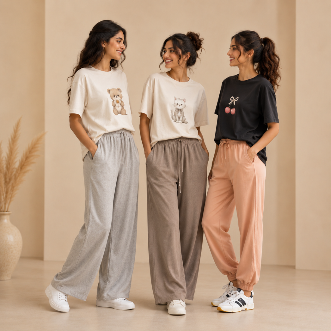 3 Women's T-Shirts With Trouser (K-8)