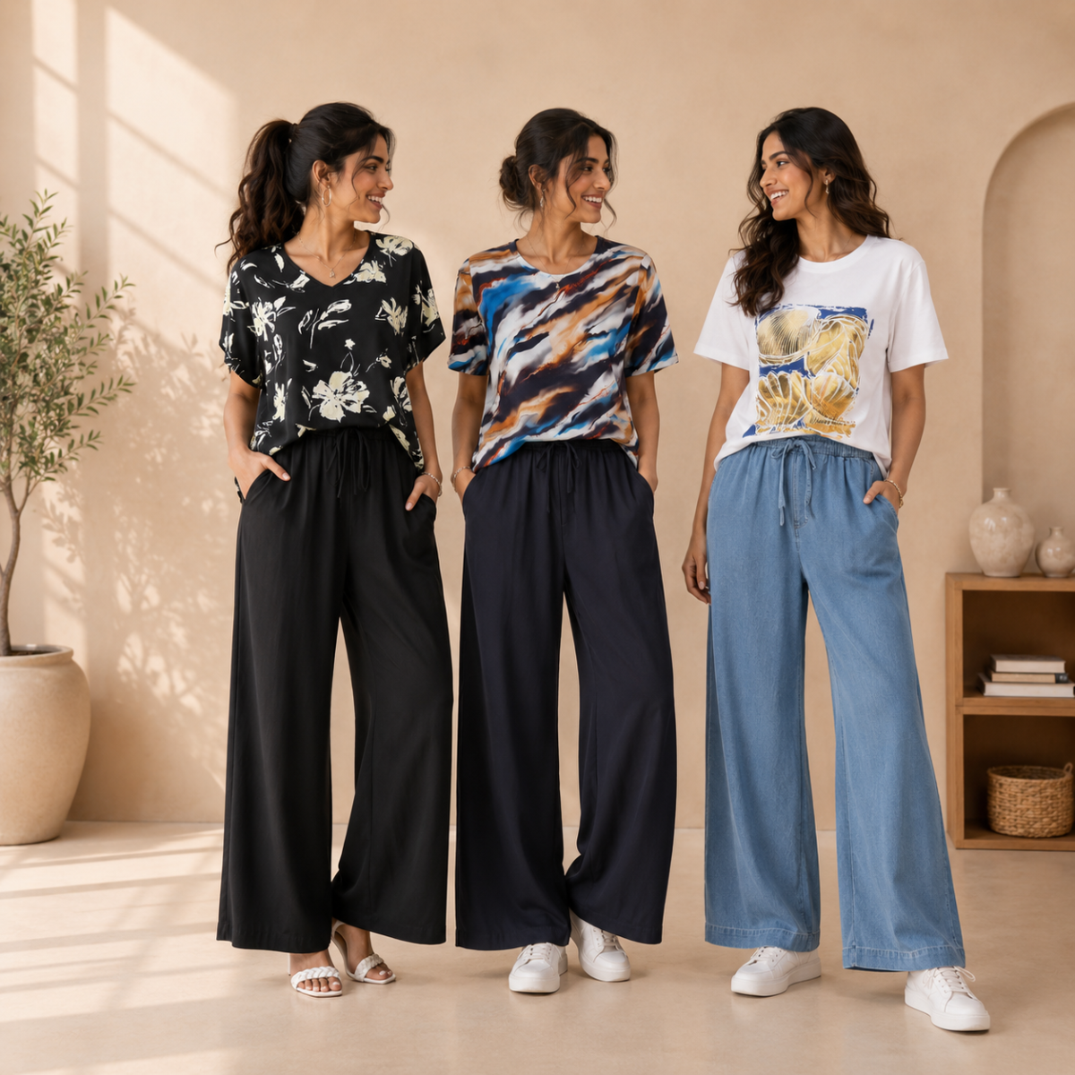 3 Women's T-Shirts With Trouser (K-9)