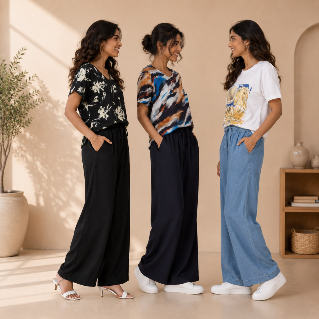 3 Women's T-Shirts With Trouser (K-9)