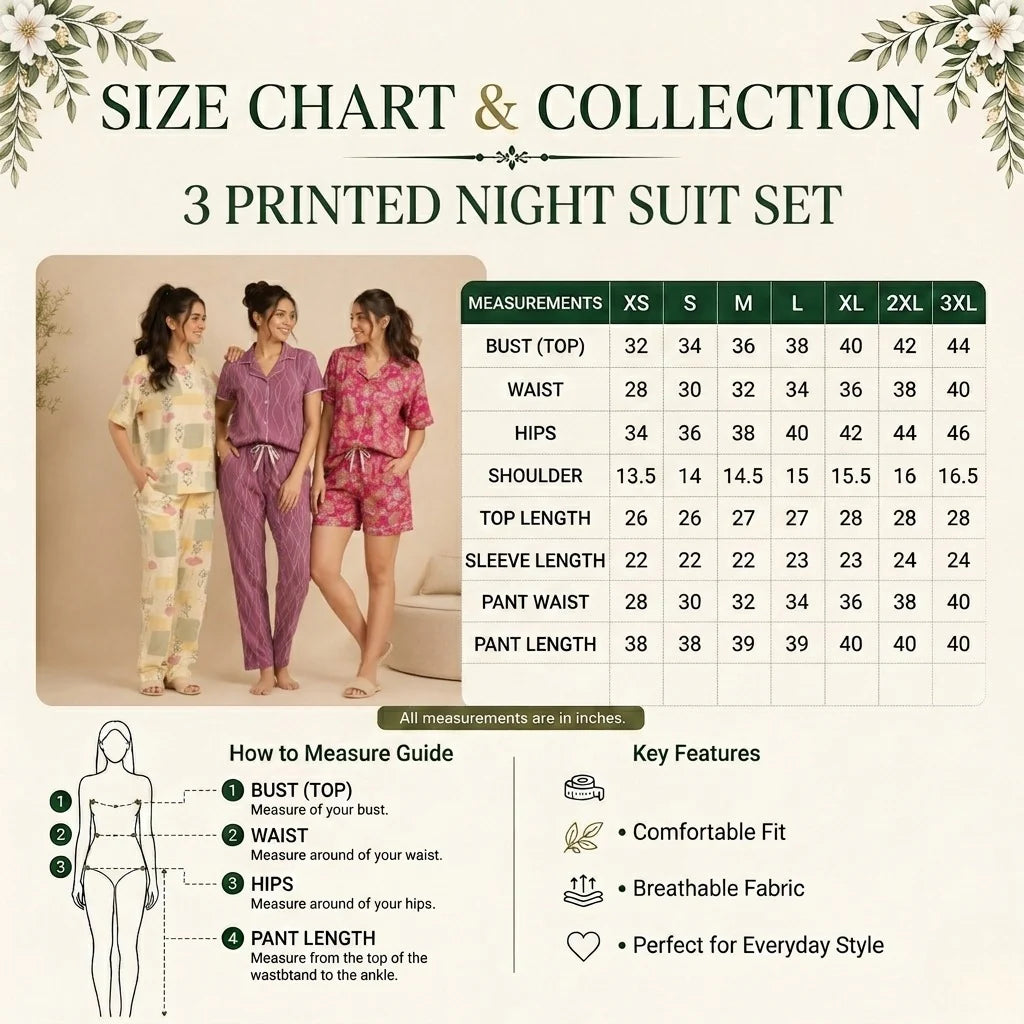 3 Combo Cotton Night Suits (C-9)